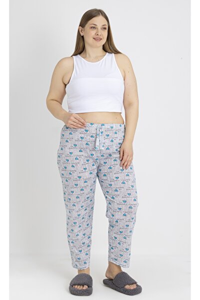 LOTTEBELLA Büyük Beden Pamuklu İnce Nefes Alabilen Kumaş Kalp Detay Pijama Altı