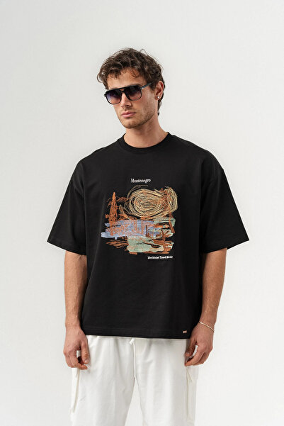 go gang own Montenegro Embroidery Detailed Crew Neck Oversized T-Shirt