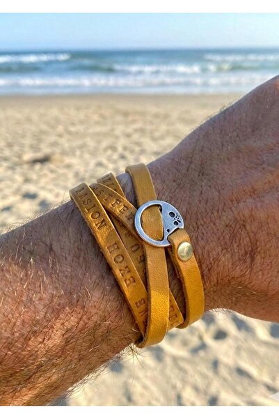 Duke Nickle Men's Cream Leather Multi-Layer Metal Detailed Bracelet