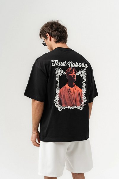 go gang own Tupac Patch and Embroidery Detailed Crew Neck Oversized T-Shirt