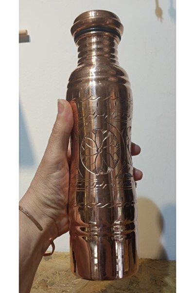 Kukka % 100 saf bakır el yapımı nakışlı bpa içermeyen taşınabilir bakır matar...