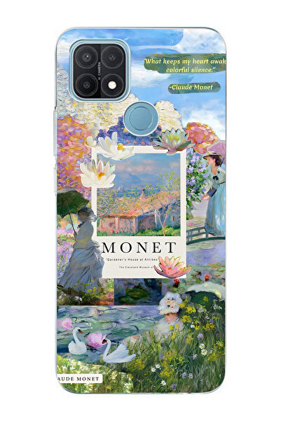 FLAMENKO حافظة هاتف شفافة متوافقة مع هاتف أوبو A15 / A15S من مونيت كولاج منقوش