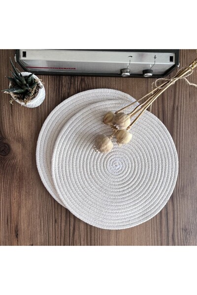 NEEA HOME Krem Jüt 2'li Amerikan Servis Supla 38 cm – Örme Hasır Dikişli Lüks...