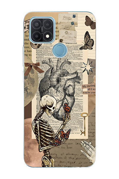 FLAMENKO حافظة هاتف شفافة متوافقة مع هاتف اوبو A15 / A15S بتصميم هيكل عظمي عت...