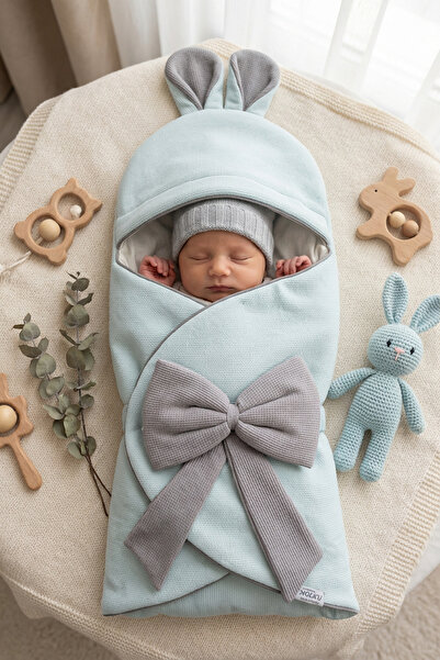 DUBLİNO KİDS Baby Girl/Boy Swaddle & Blanket with Bow Detail, Waffle Fabric, ...