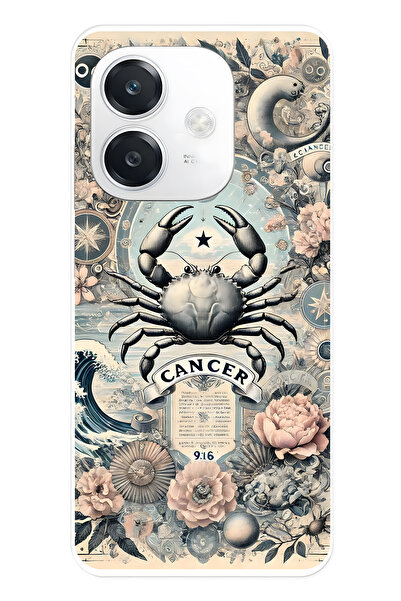 FLAMENKO حافظة هاتف شفافة متوافقة مع هاتف أوبو A3 من نوع Yengeç Burcu منقوش