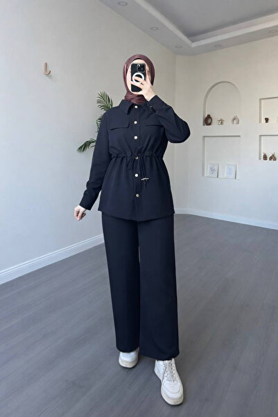 Esre Store 4571 - Costum Hijab din țesătură crep, negru