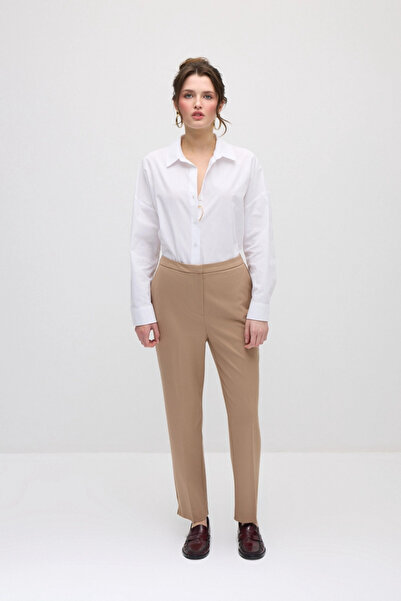Gusto Pipe Leg Fabric Trousers - Beige