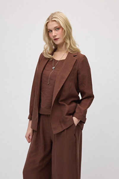 Gusto Rahat Kesim Tencel Ceket - Kahverengi