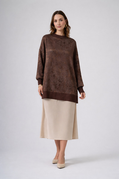 Nuss 3013 Parlak Dokulu Tunik – Kahve