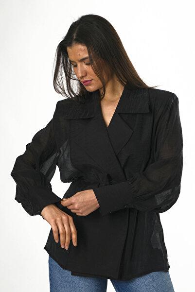 ABBRA Cămașă din șifon cu șireturi cu umeri întăriți pentru femei