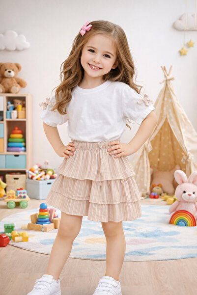 SANTRALBEBE Set cu fustă cu mâneci scurte în cu dungi straturi pentru fete