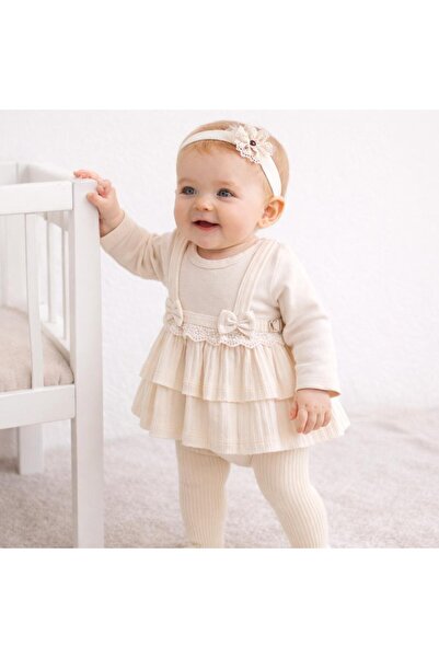 MİNİBORN 100% Organic Lace Detailed Baby Girl Set of 2