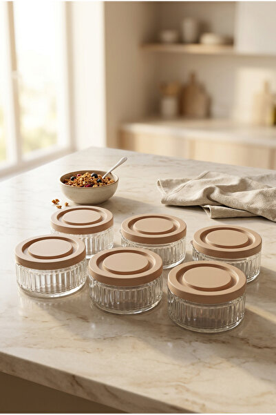 ZURİ DESİGN Set of 6 Airtight Glass Storage Containers - 140 Cc |   Brown Lid...