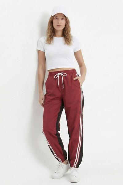 Rays 1604 Side Striped Elastic Cuffed Tracksuit Claret Red