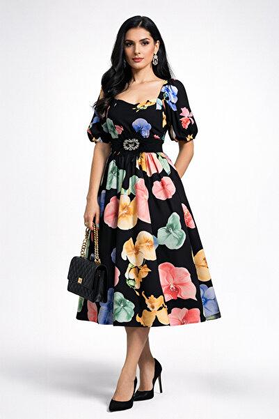 Abad فستان تركي ميدي مورد بقصة واسعة وحزام أنيق