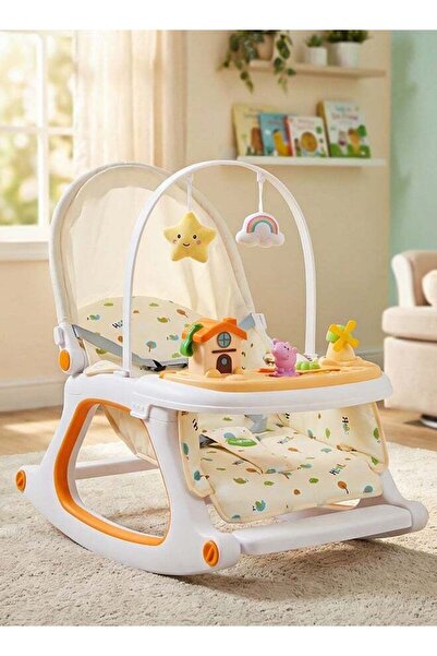 BAYBEE كرسي هزاز للأطفال 3 في 1 مع مسند ظهر قابل للتعديل، وصينية ألعاب وطعام ...