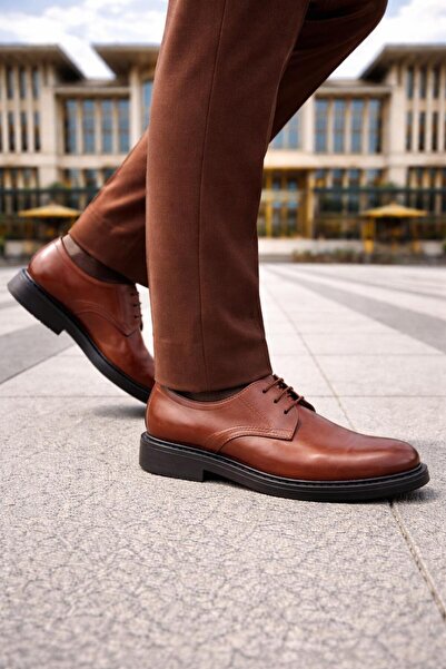 PATRICK CASSA Men's Tan Classic Lace-Up Leather Shoes Lightweight Comfortable...