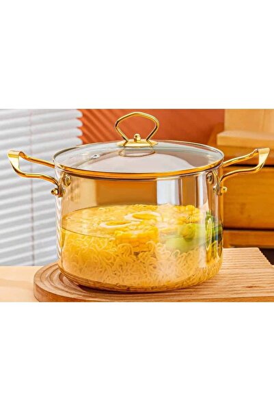 wei inox Oală din sticlă rezistentă la căldură cu capac 4,5 litri