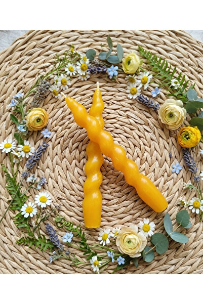 DRN Sarı Renkli Spiral, Burgulu Pinterest Model Şamdan Mum 2' li Set