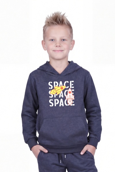 FYK KİDS Kangaroo Pocket Hooded Printed Detailed Boys' Sweatshirt