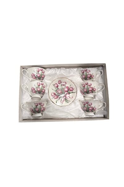 Clini Set de 6 cești de cafea cu farfurioare, ceramică cu motive florale