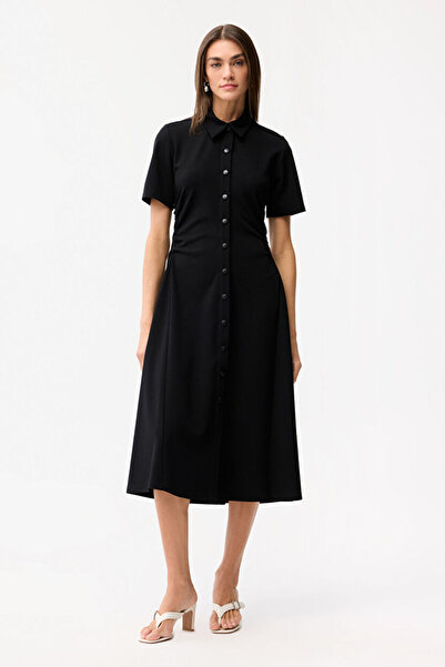 Love My Body Yakalı Yanları Büzgü Detaylı Elbise