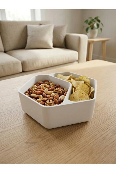 aye3D Çift Bölmeli Atıştırmalık Kase Cips Kuruyemiş Sunumluk Modern Çerezlik ...