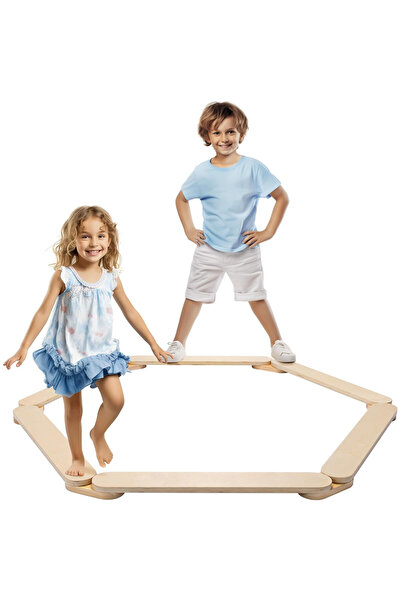 Navaris Curs de echilibru psihomotor, set, 6 segmente de lemn, 75x10.5x4cm, maro