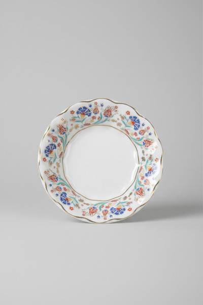 İpek Porselen 12 Kişilik Kırmızı Sarmaşık Lale Desen Yaldızlı Çay Tabağı 10cm