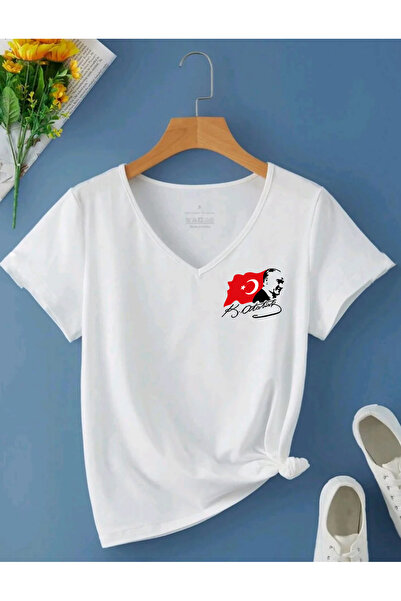 SUNFREE ATATURK Štampano V-izrez obična Pamučni džersej ženska majica