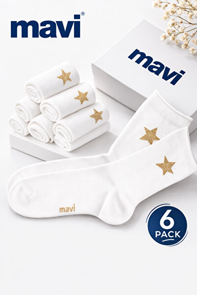 Mavi White Star Patterned (6 Pairs) Socks