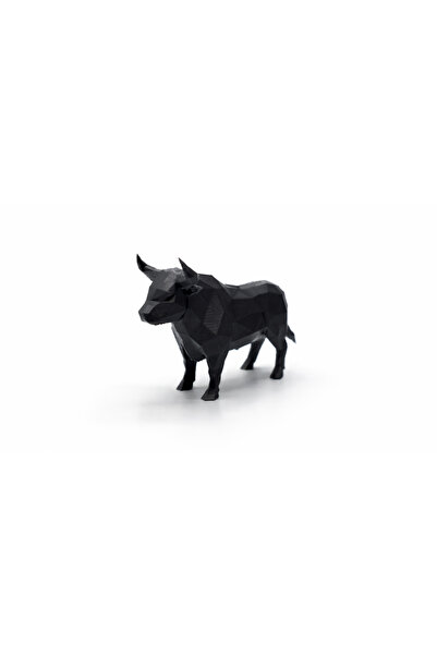 3Dburk Siyah 7.5cm Boğa 3D Baskı Dekoratif Hayvan Koleksiyonluk Biblo