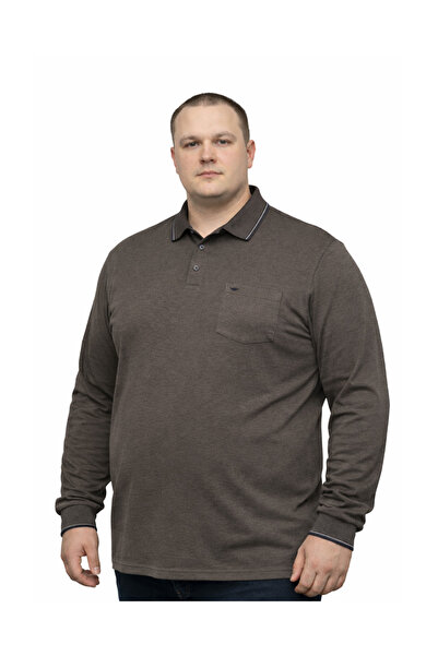 BattalModa Erkek Büyük Beden Melanj Vizon Polo Yaka Pike Tişört 3XL-4XL-5XL-6...