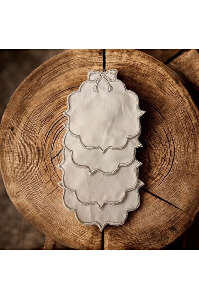 Rachel منديل تقديم القهوة بتصميم فيونك مطلي بالفضة، بيضاوي الشكل، مكون من 6 قطع