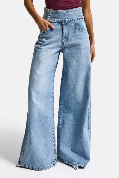 it's basic Women's Ice 4S6-3 Super Palazzo Belt Detail Comfort Fabric Denim J...