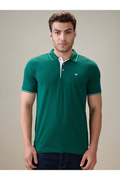 Generic Solid Brand Logo Regular Fit Bottle Green Polo T-shirt