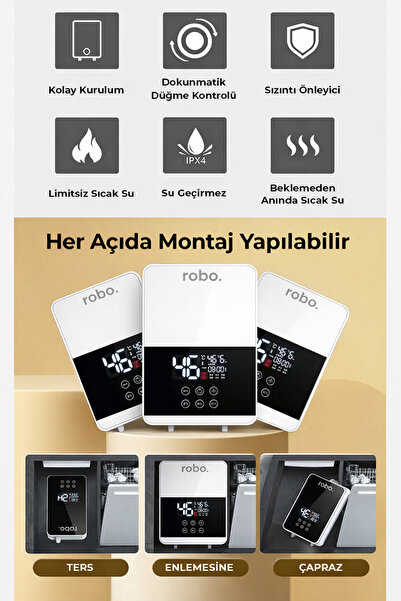 ROBO Dijital Akıllı Şofben - (DUŞ BAŞLIĞI HEDİYELİ) Beyaz
