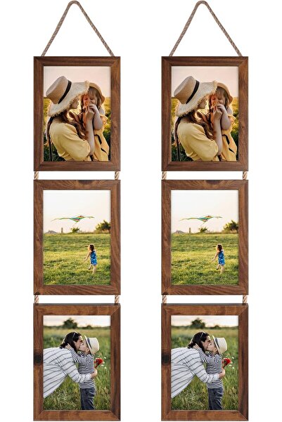 NO BRAND 7x5 Photo Frames with Twine Set of 2, Triple Brown Vertical Picture ...