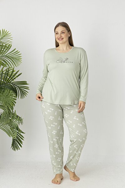 Estiva Women's Leaf Bottom Patterned Soft Long Sleeve Oversized Pajama Set