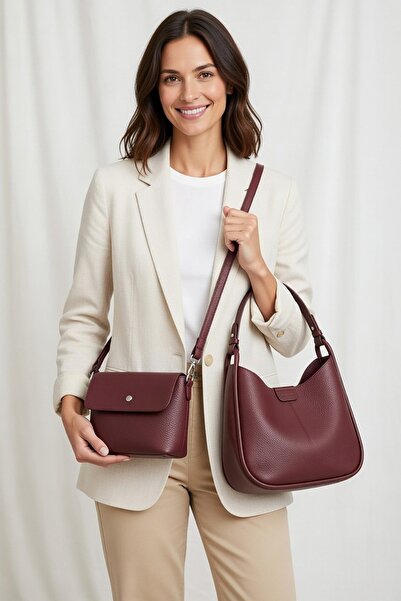 Jacquline CLIM592-1C Femei Double O geantă de umăr Roșu Claret