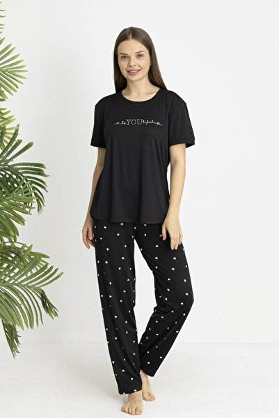 Estiva Women's Heart Bottom Patterned Short Sleeve Soft Pajama Set