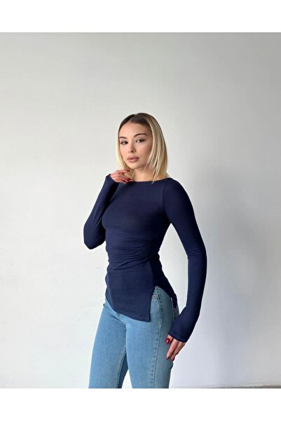 Vinales Women's Cashmere Blend Side Slit Ruched Blouse