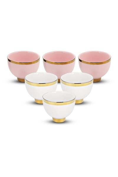 AL SANIDI Arabic Ceramic Coffee Cup Plain Arabic Coffee Cups Pink*White 6Pcs Set