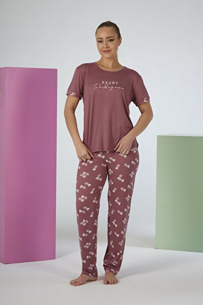Estiva Women's Leaf Bottom Patterned Short Sleeve Soft Pajama Set