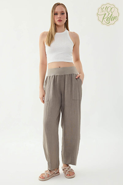 Vitrin 100% Linen Leggings Pleated Pocketed Pants