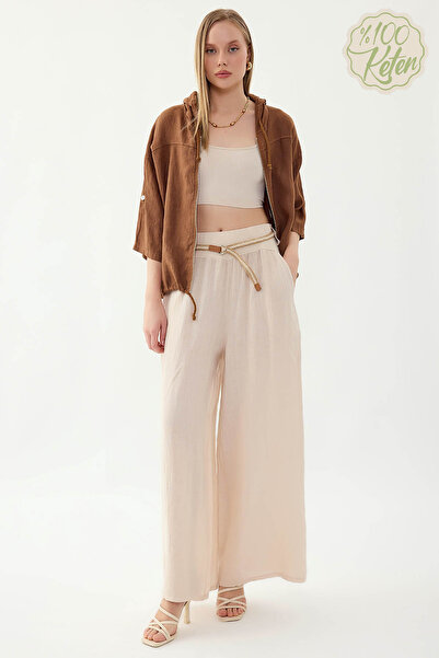 Vitrin 100% Linen Halat Belt Wide Leg Pants