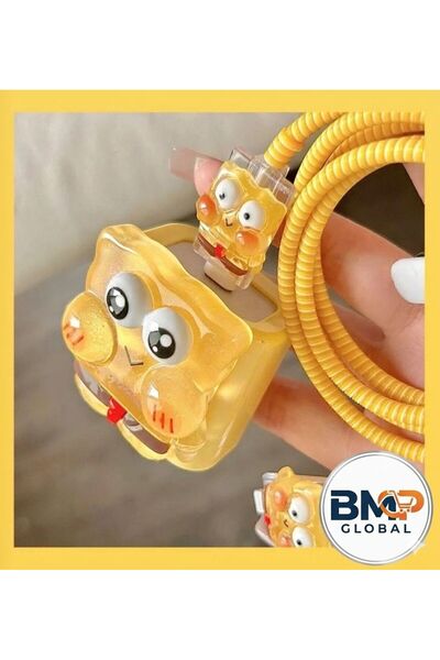 BMP MARKET Sünger Bob Temalı Şık Telefon Kablosu Koruyucu Seti 🖤💖
