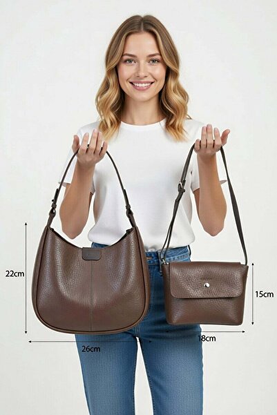 Jacquline CLIM592-1C Femei Double O geantă de umăr Maro