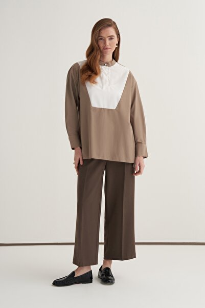 EBU Prive Cămașă de damă cu guler Hakka cu secțiuni Mink